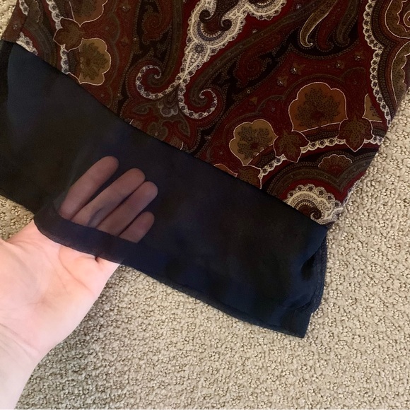 ANN TAYLOR Wide Leg Loose Pants - Paisley Maroon Brown Navy Trousers - Elastic - Picture 4 of 10